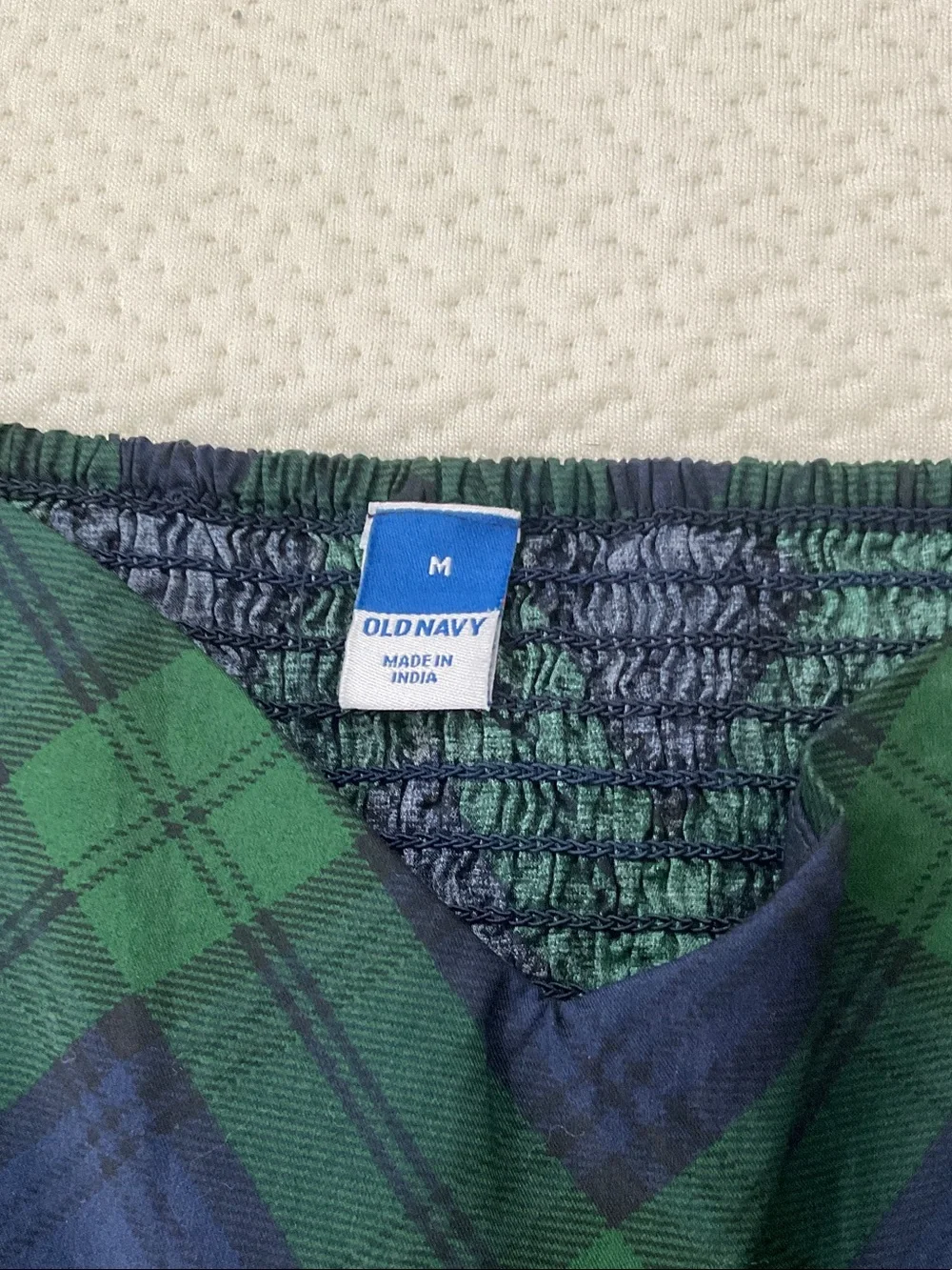Girls' Green and Navy Plaid Peplum Top with Puff Sleeves
